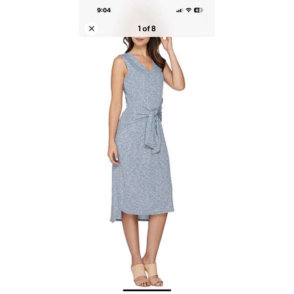 H by Halston Womens Sz 10 Blue Knit Sleeveless V-Neck Dress with Built in Belt